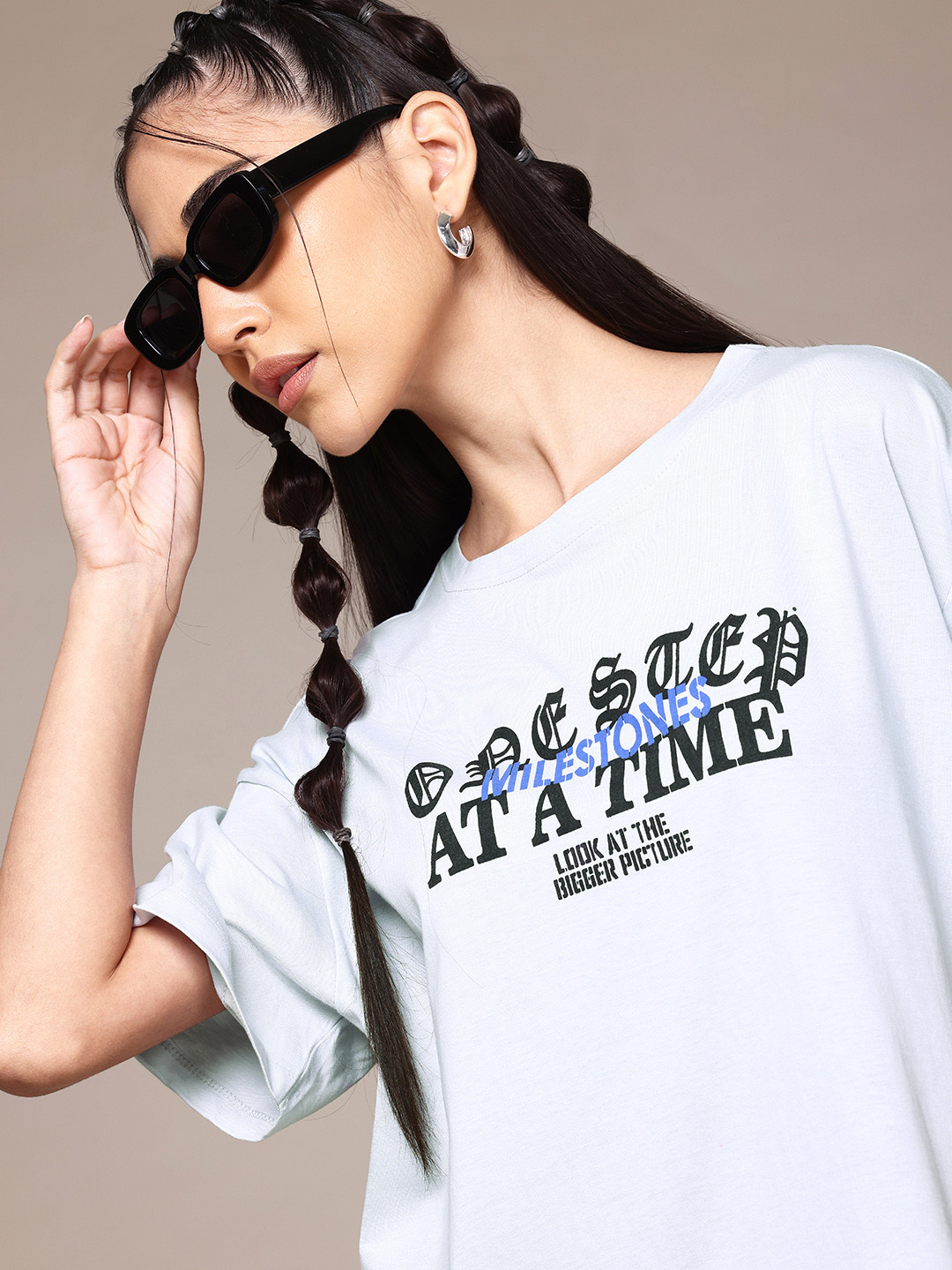 The Roadster Lifestyle Co. Printed Drop-Shoulder Sleeves Pure Cotton Oversized T-shirt
