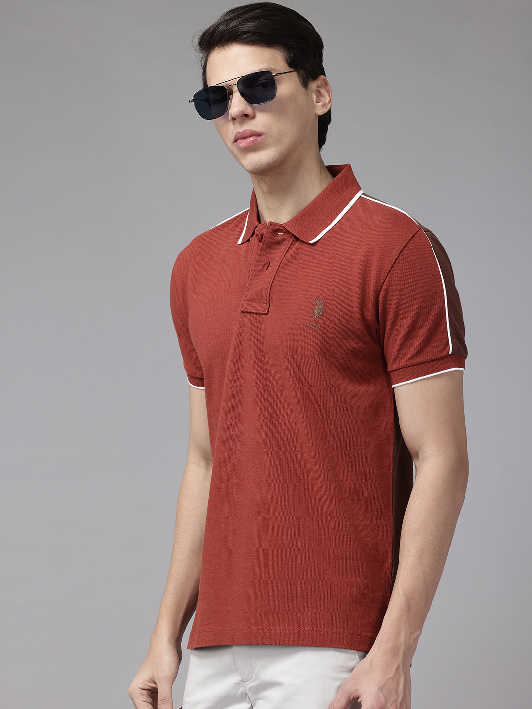 U.S. Polo Assn. Colourblocked Polo Collar Pure Cotton T-shirt