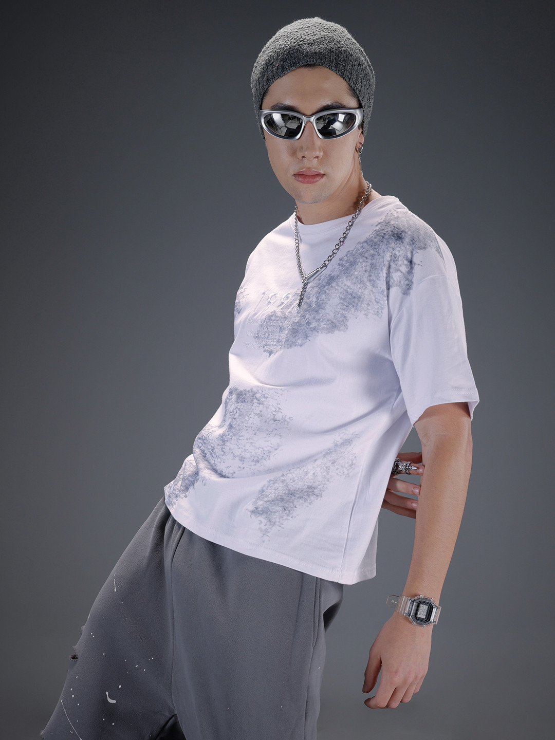 SOKO STREET Abstract Printed Crew Neck Drop-Shoulder Sleeves Relaxed Fit T-shirt