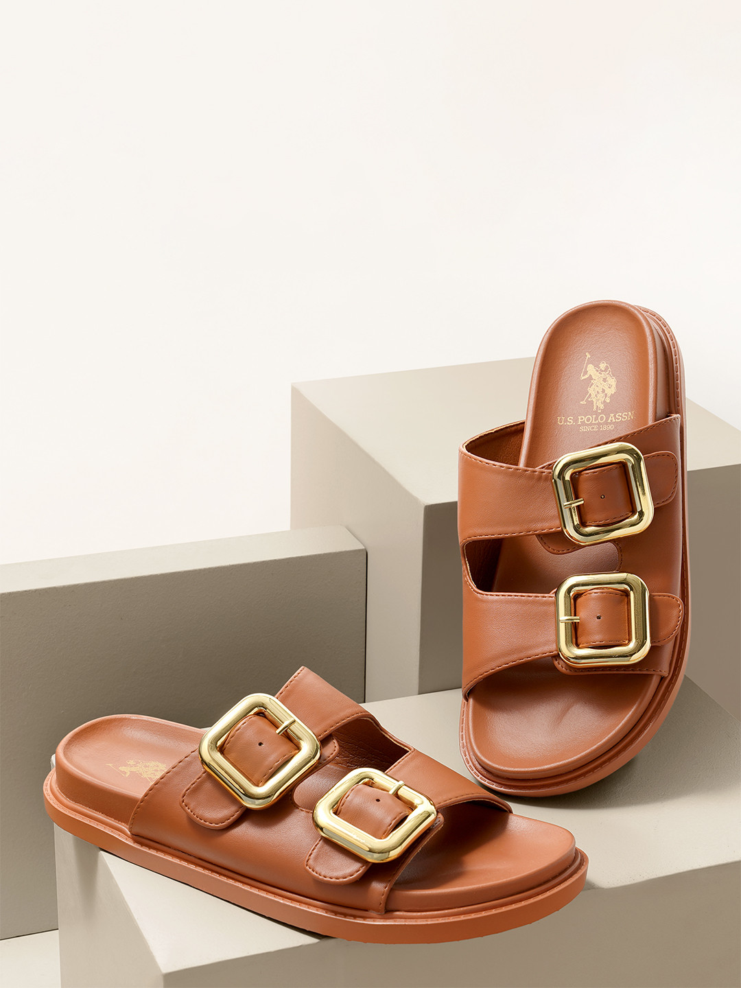 U.S. Polo Assn. Women Open Toe Flats with Buckles GIOVANNA