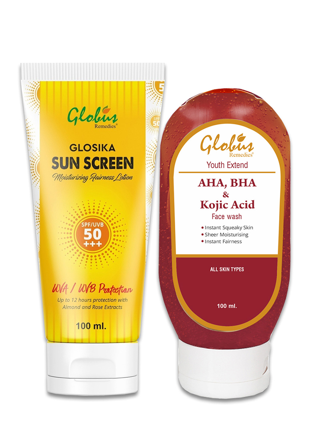 Globus naturals Summer Sizzle Glosika Sunscreen Lotion SPF 50++ & AHA BHA Face Wash-100ml