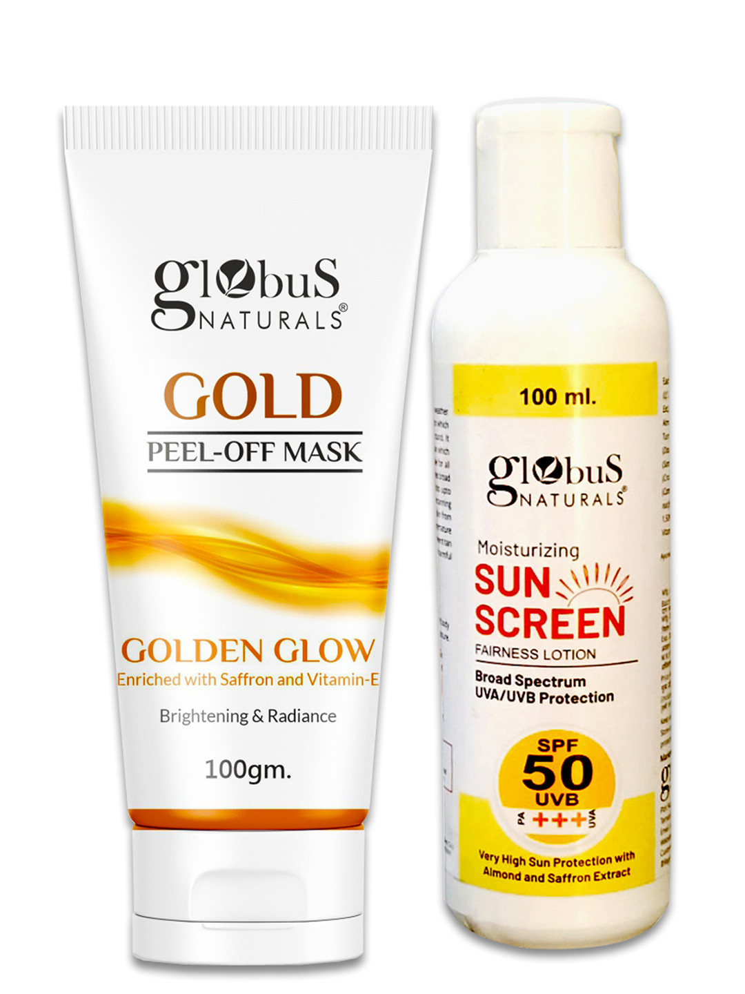Globus naturals Set of 2 Sunscreen Lotion- 100ml & Gold Peel Off Mask- 100 gm