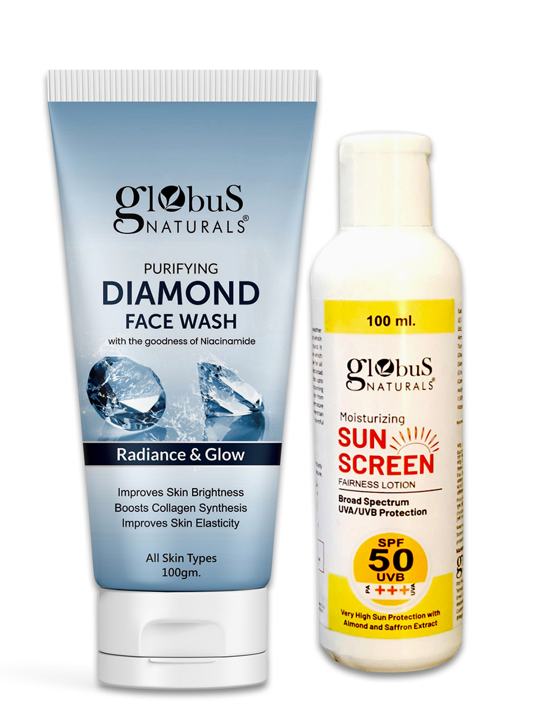Globus naturals Sunscreen Lotion SPF 50++ 100 ml & Diamond Face Wash 100g