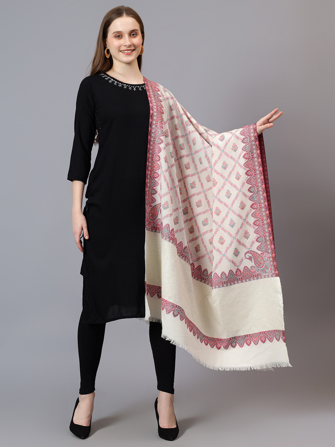 Mizash Floral Printed Pure Pashmina Shawl