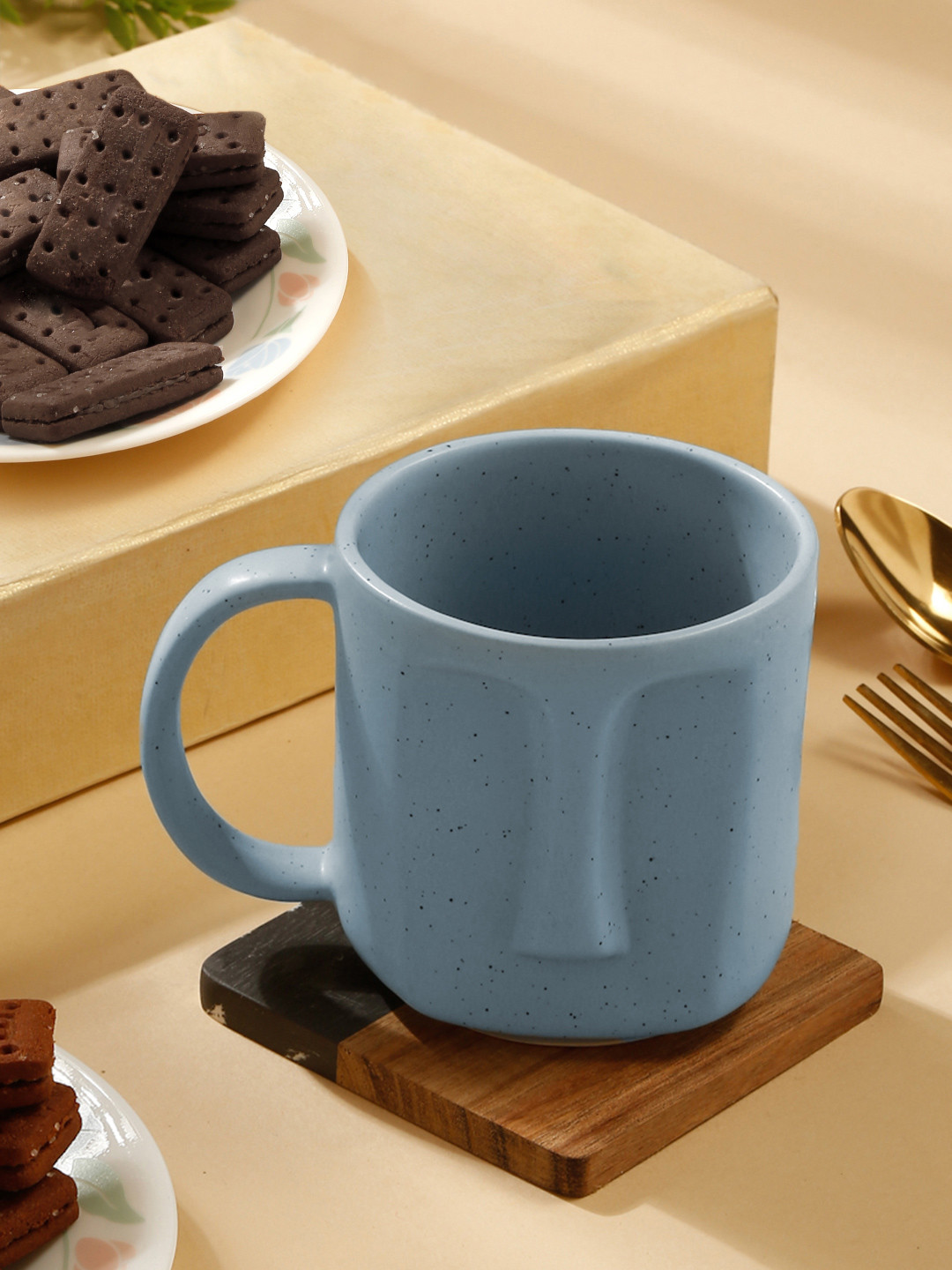 Arrabi Ttyl Noir Blue Textured Stoneware Microwave Safe Mug-420ml