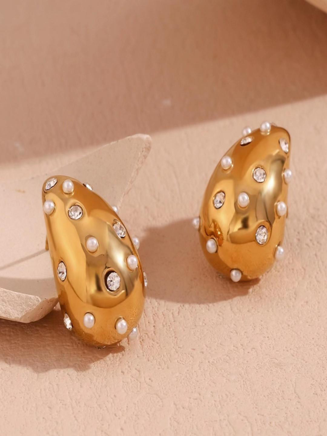 AQUASTREET 18K Plated Waterproof Anti Tarnish Anti Tarnish Baguette Hoop Earrings