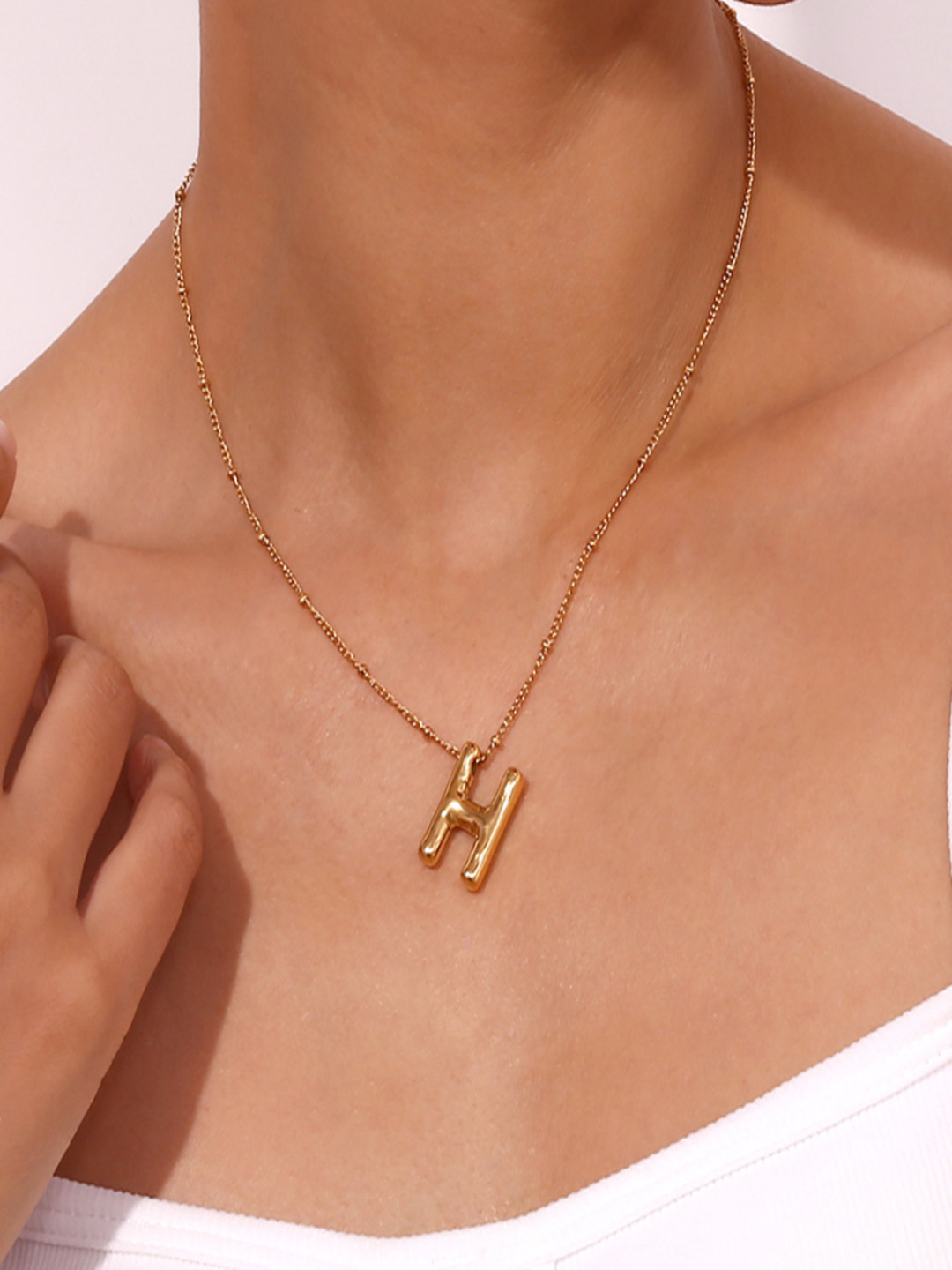 AQUASTREET 18K Plated Waterproof Anti Tarnish Balloon H Necklace