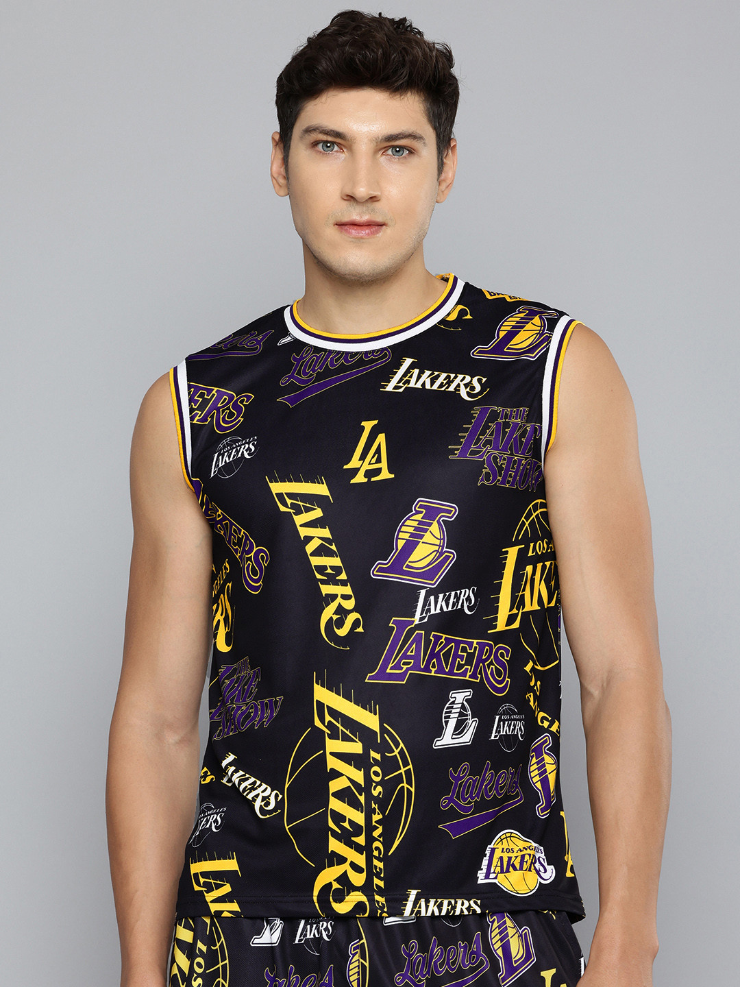 NBA Men Los Angeles Lakers Logo Mash Printed Jersey