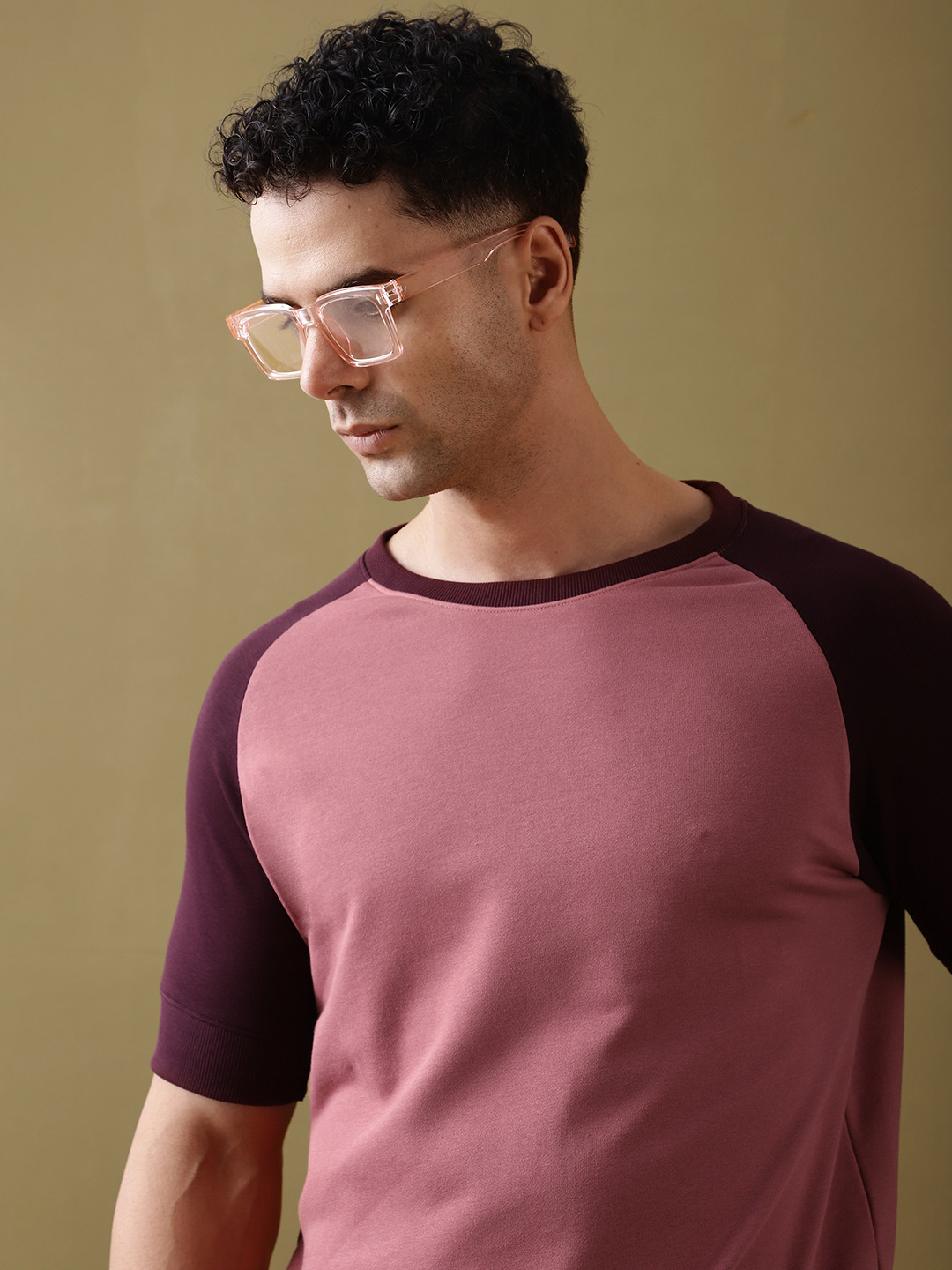 DILLINGER Men Colourblocked Ultra Soft Drapey Cotton Raglan T-Shirt