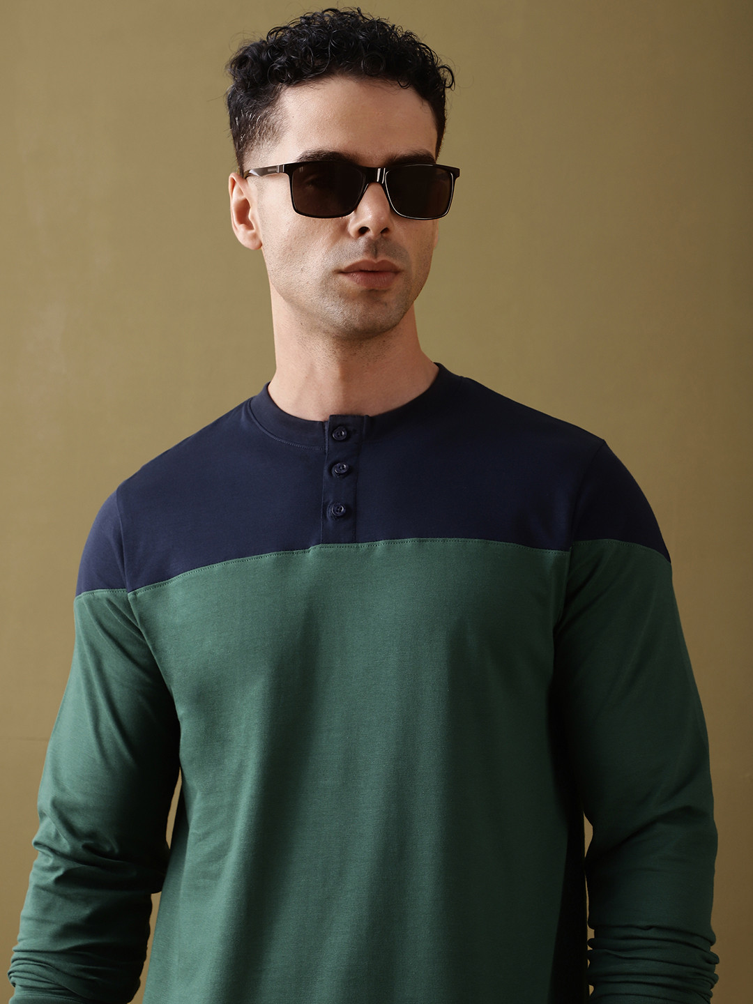DILLINGER Men Colourblocked Super Combed Cotton Henley T-Shirt