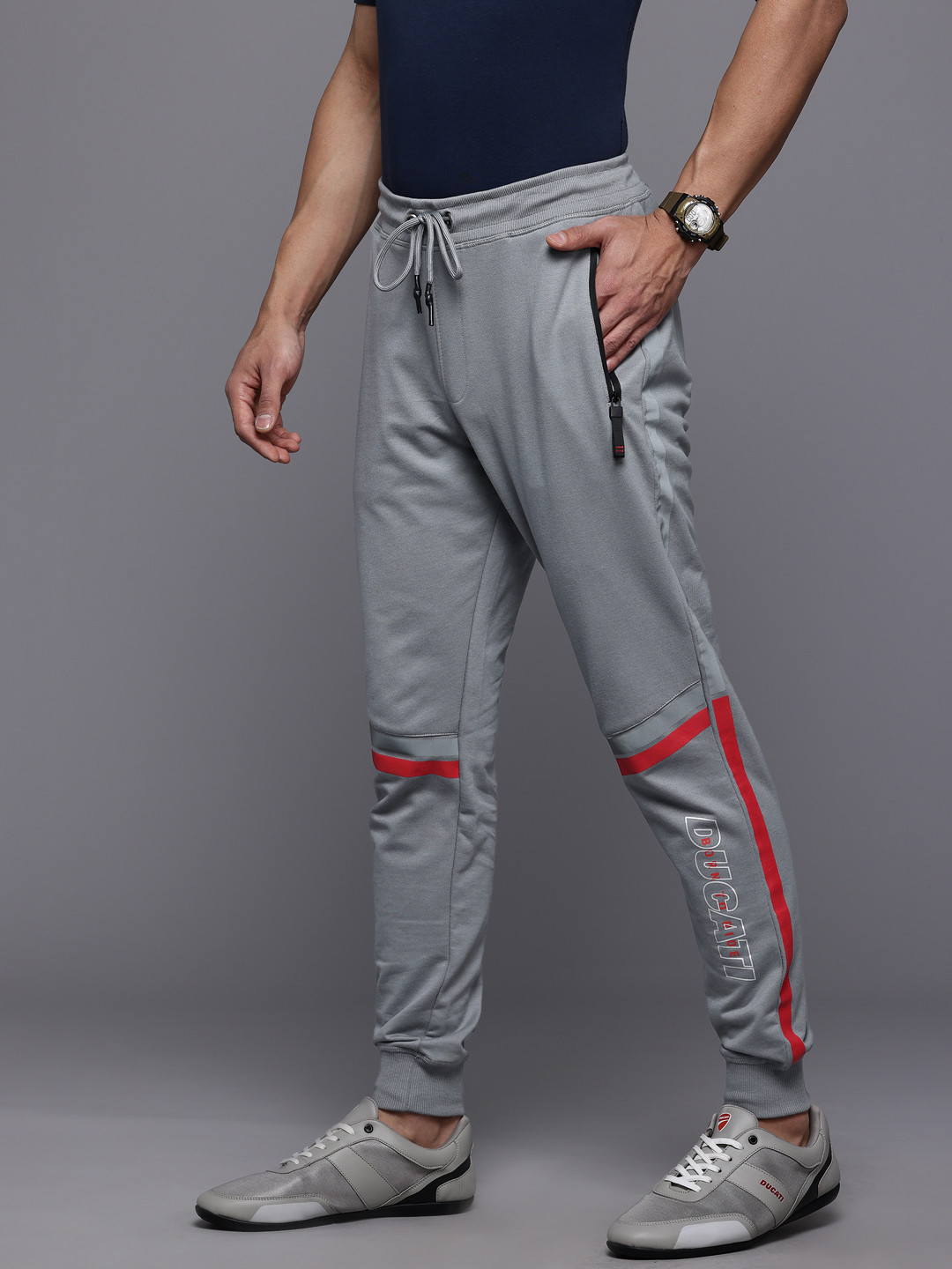 Ducati Men Regular Fit Brand Logo Print Joggers with Reflective Detail