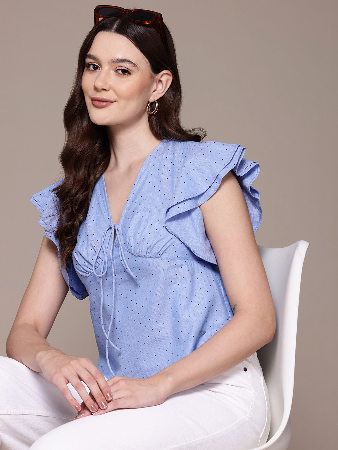 Nautica Polka Dot Print Cotton Empire Top