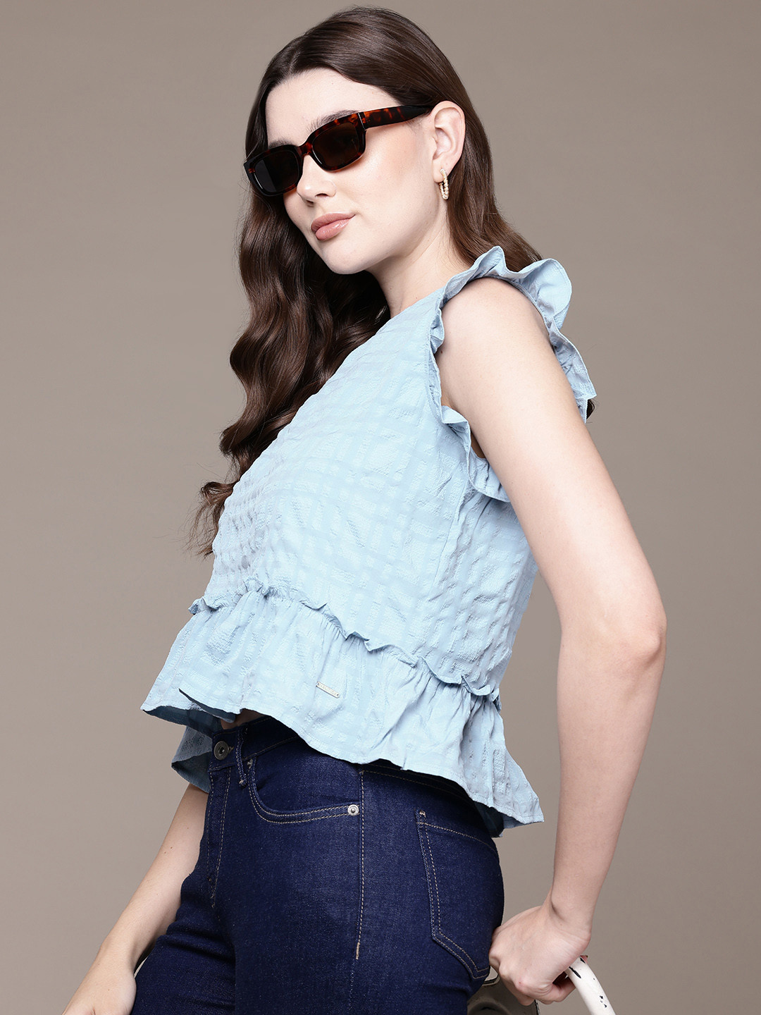 Nautica Pure Cotton Checked Tops with Ruffles