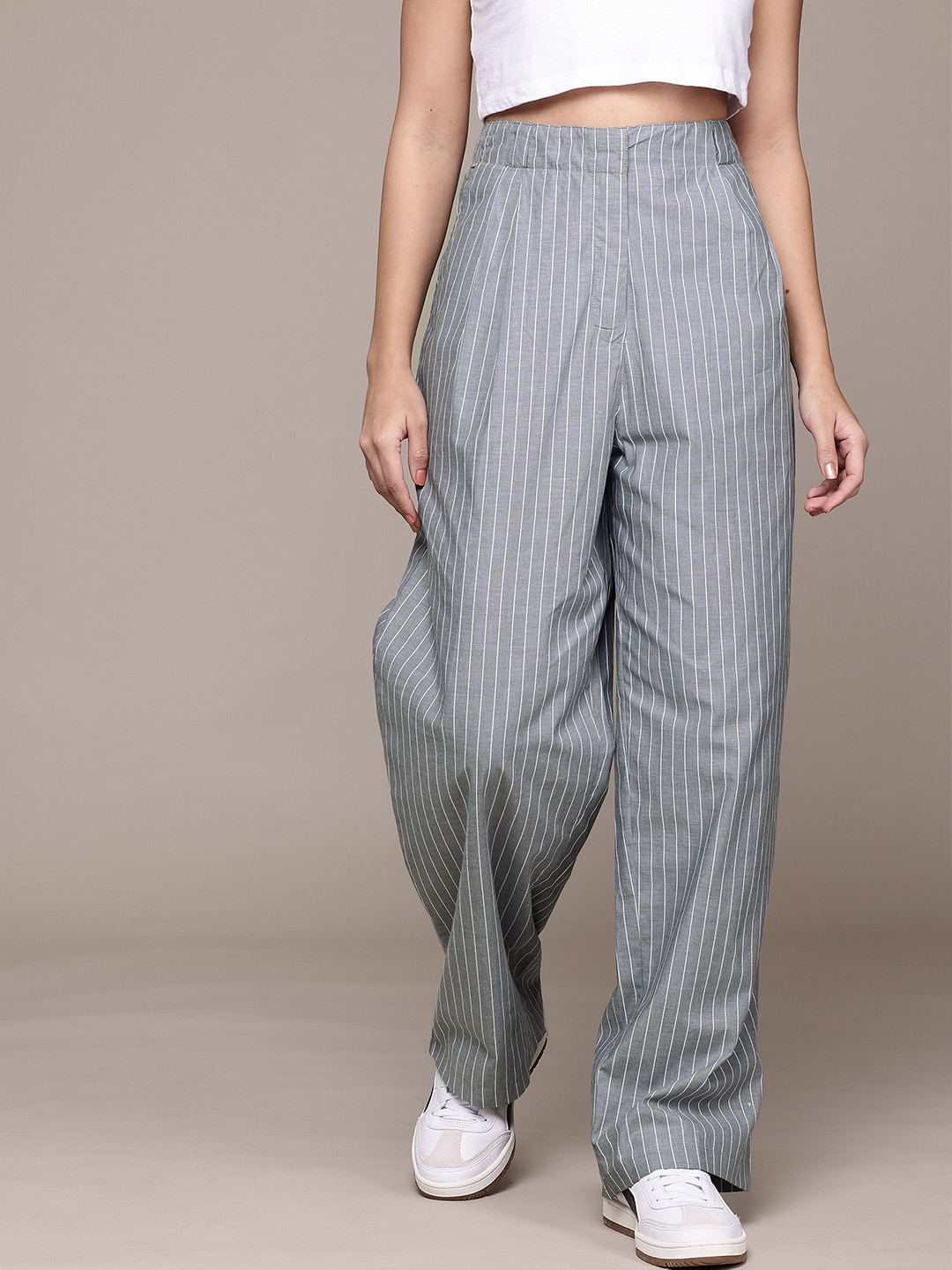 Nautica Women Pinstriped Wide Leg Trousers
