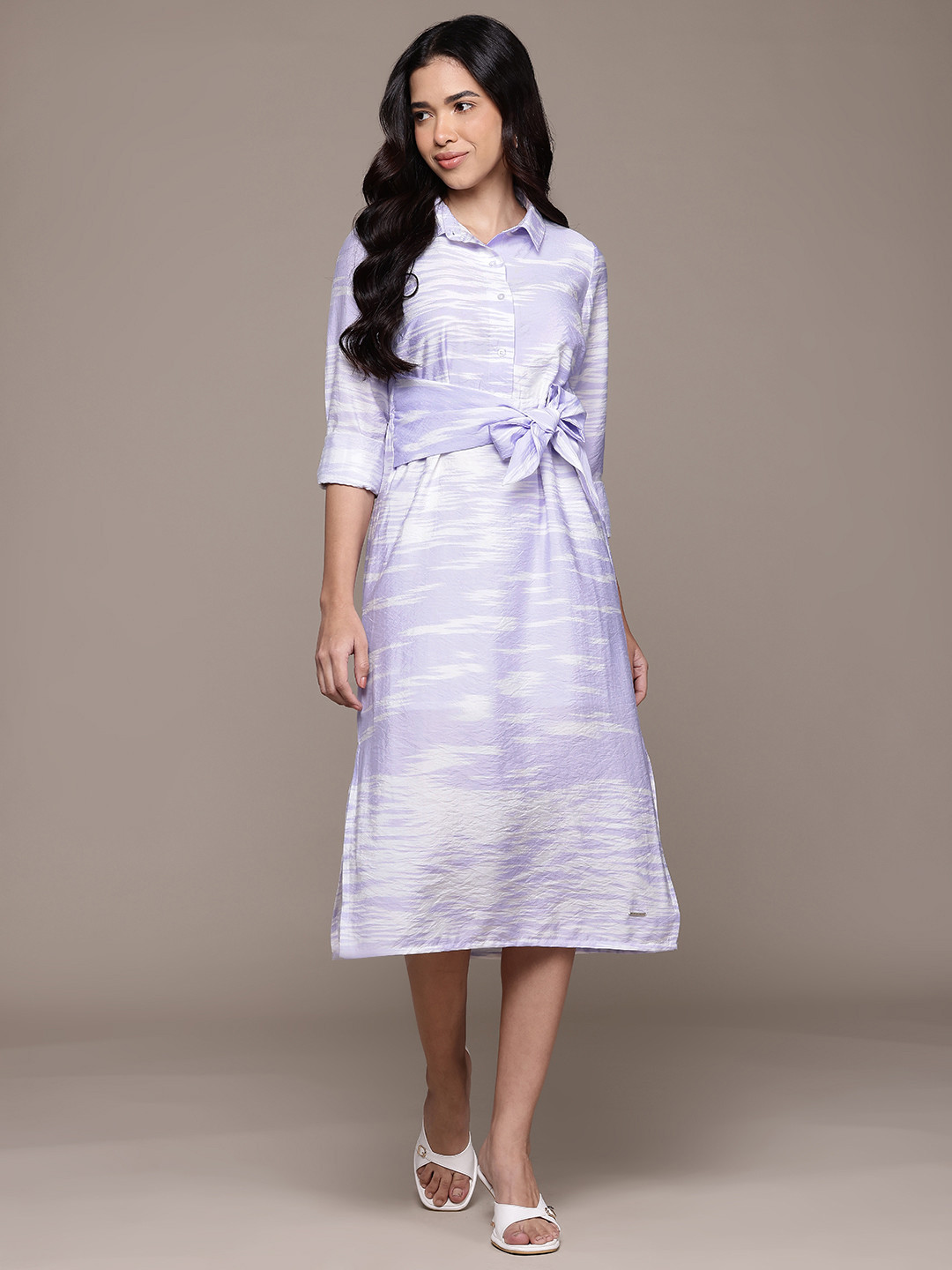 Nautica Printed A-Line Midi Dress with Side Slit Detailing