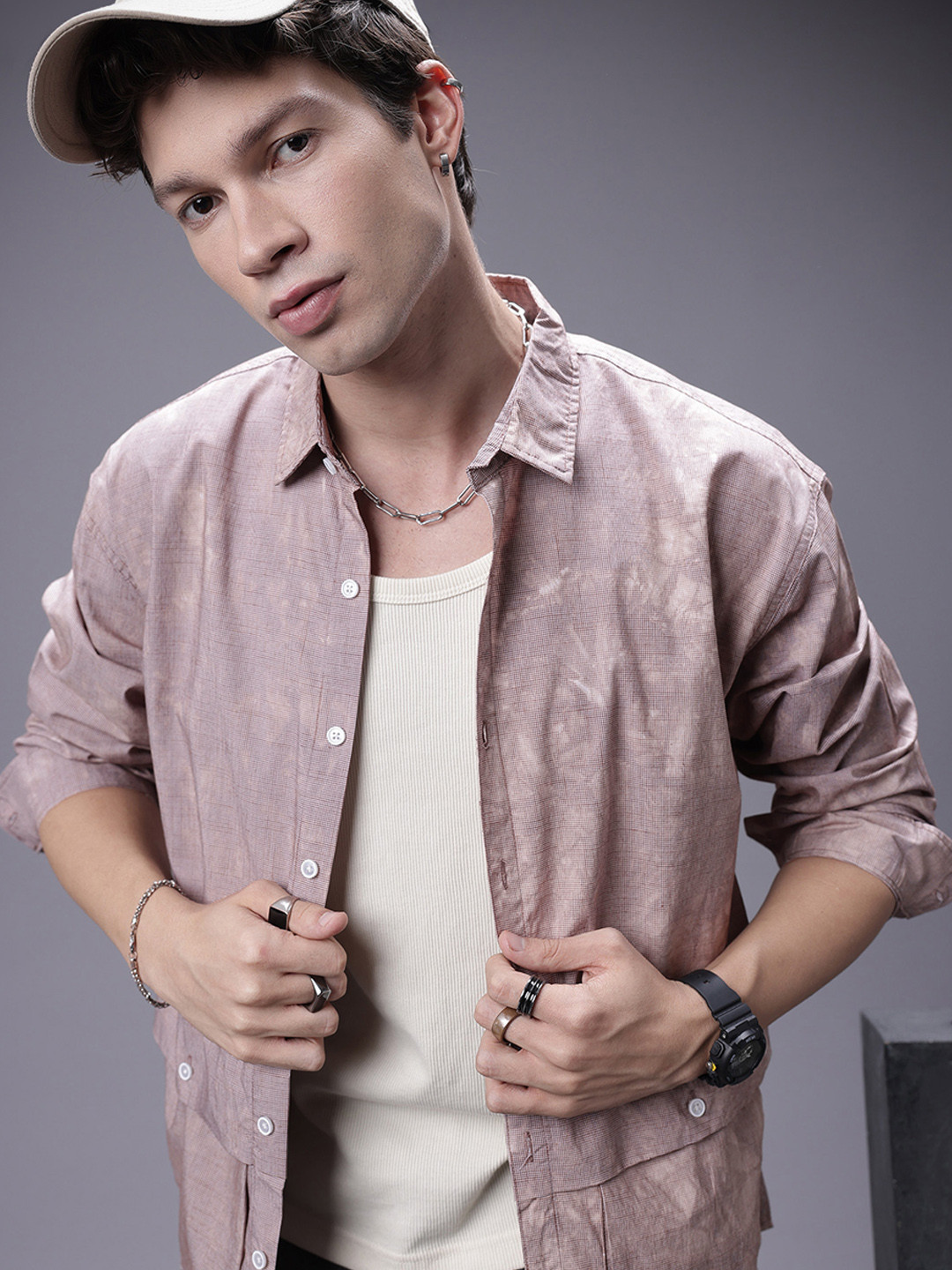 SOKO STREET Micro Checked Pure Cotton Casual Shirt