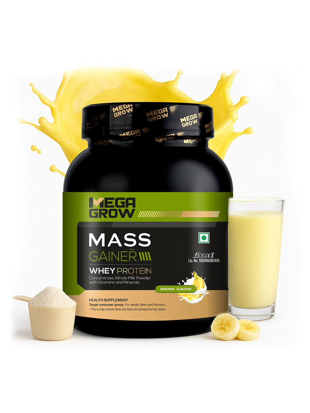 Megagrow Whey Protein Powder Mass Gainer -1Kg Banana Flavour