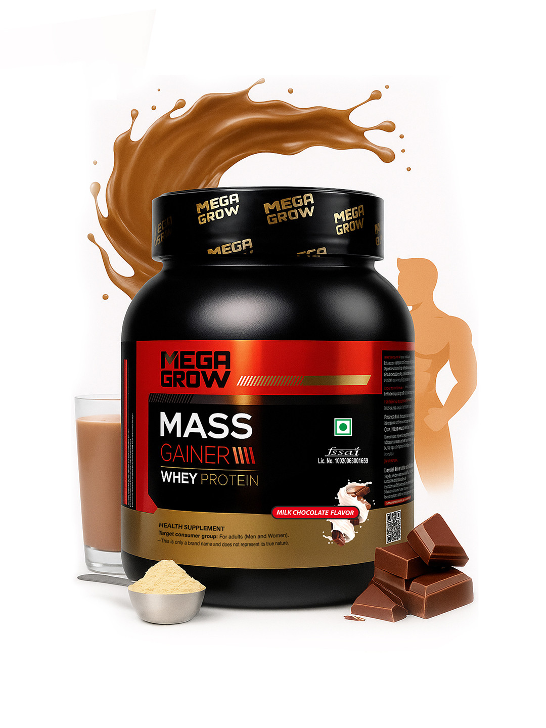 Megagrow Whey Protein Powder Mass Gainer -1Kg Milk Chocolate Total Servings-10