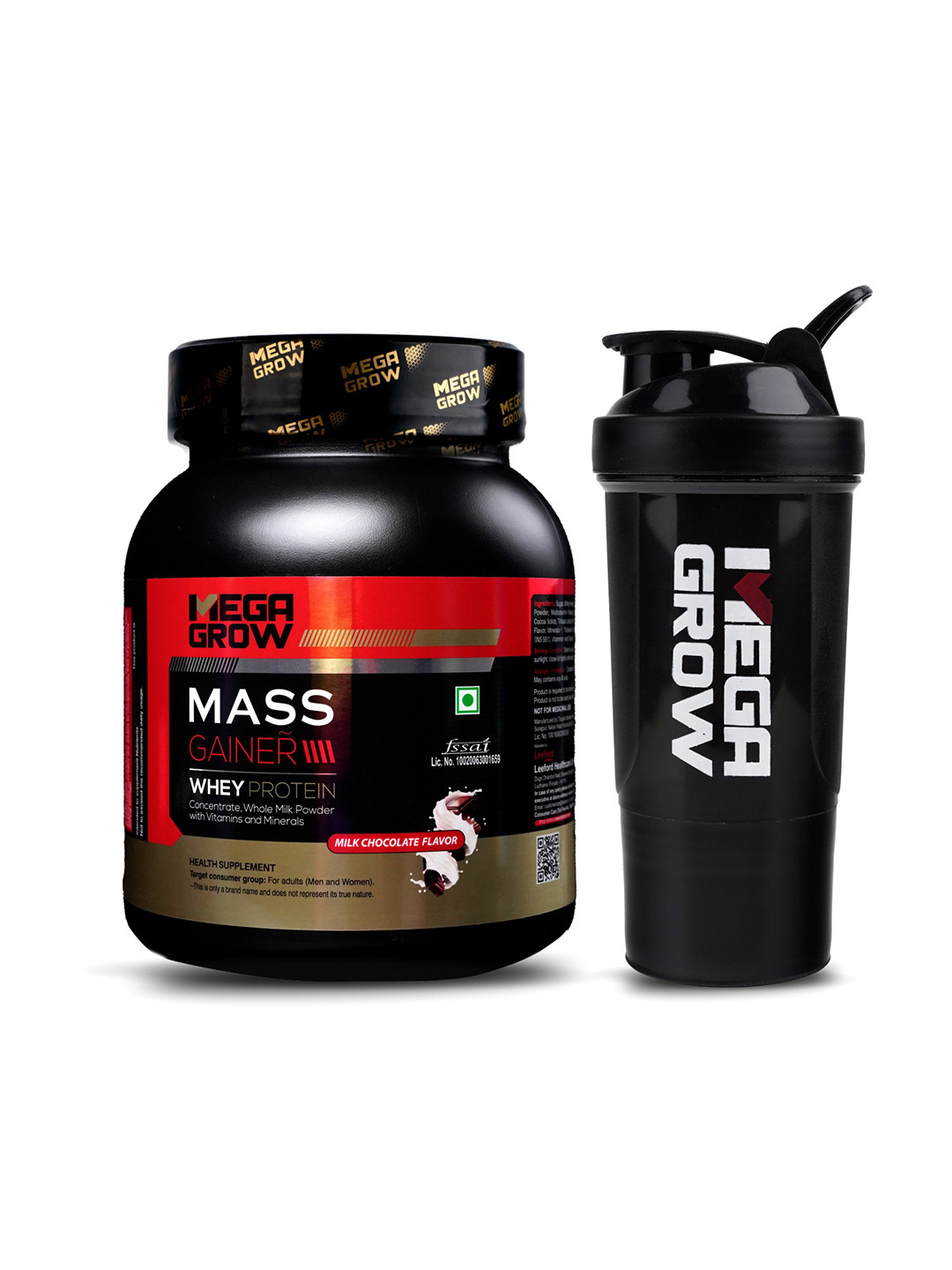 Megagrow Whey Protein Powder Mass Gainer With Shaker-1Kg - Milk Chocolate