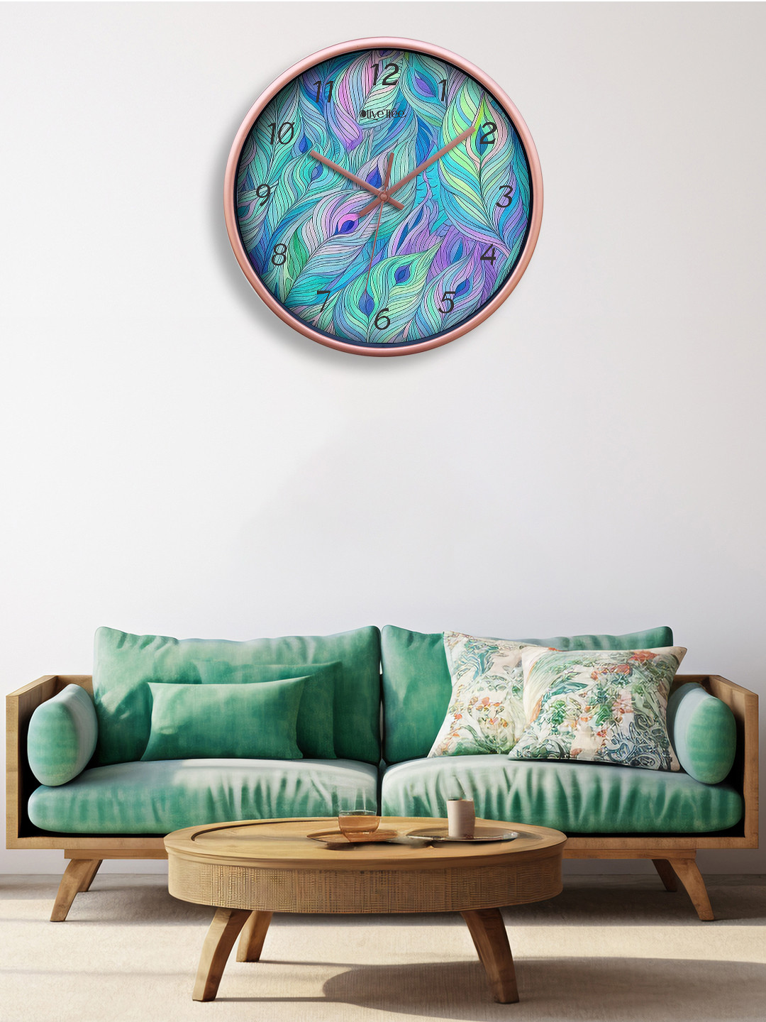 OLIVE TREE Copper-Toned & Green Printed Contemporary Analogue Round Wall Clock