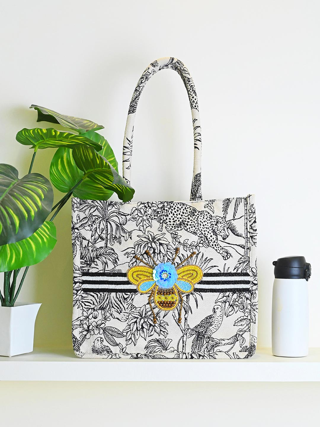 BohoGirl Safari Tropical Printed Structured Cotton Tote Bag