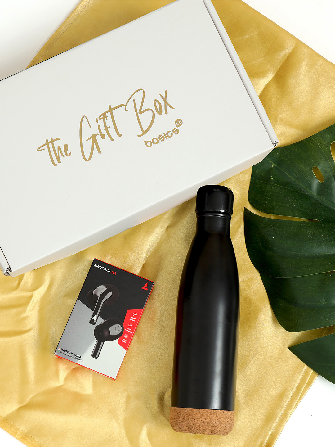 basics IND Boat Airdopes White 163 M with Cork Base Bottle Black