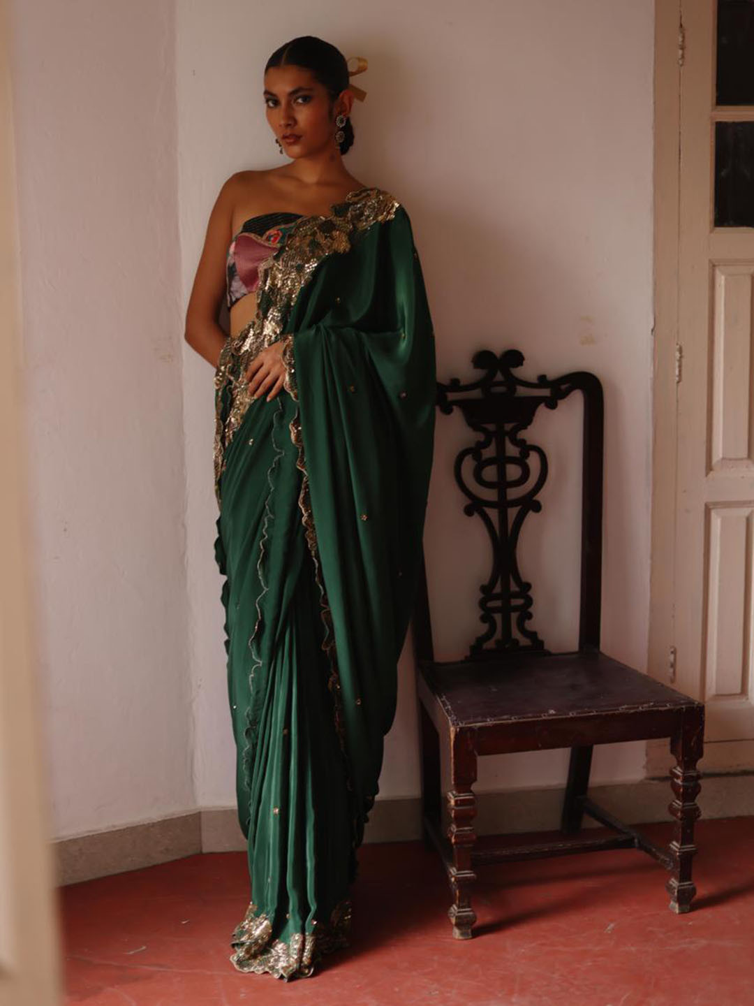 Geethika kanumilli Verdant Embroidered Saree With Patchwork Blouse