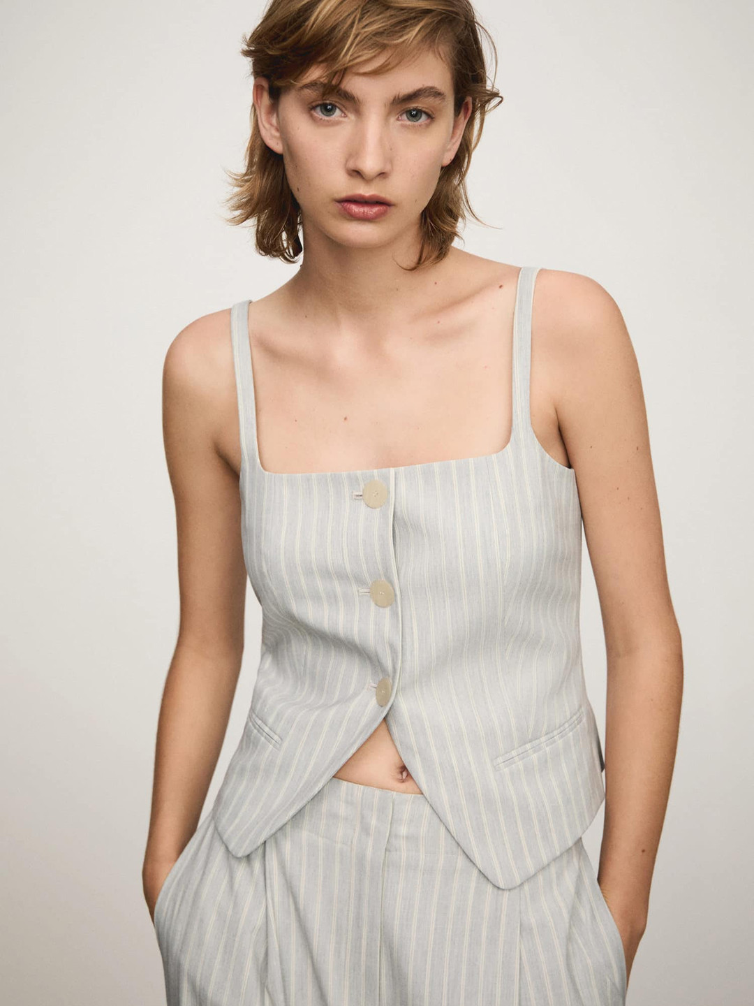 MANGO Striped Waistcoat Style Top