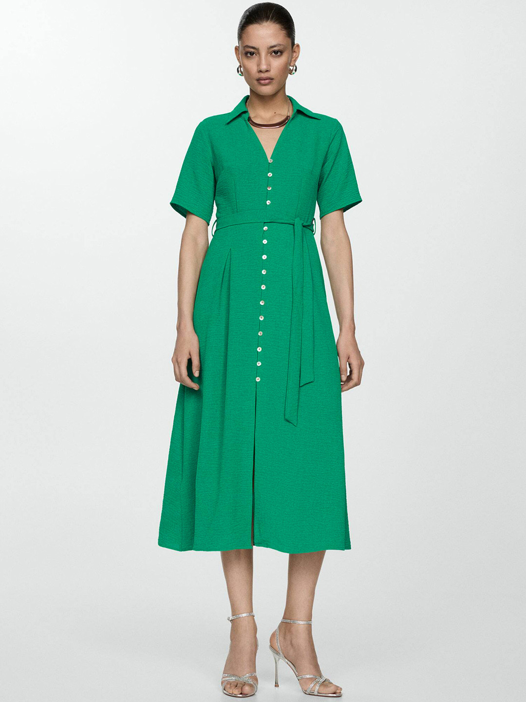 MANGO Fit & Flare Bow Shirt Dress