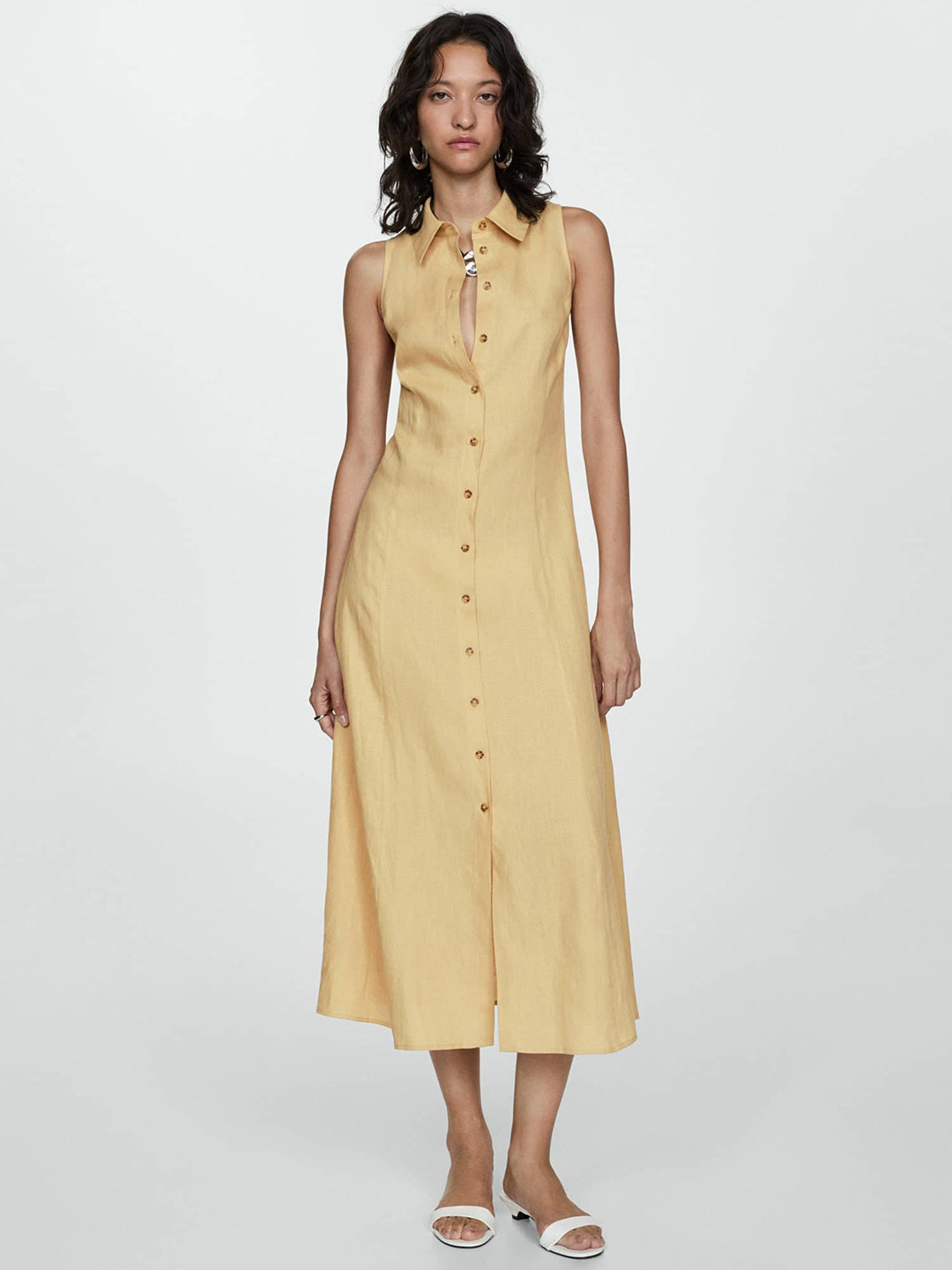 MANGO Linen Shirt Midi Dress