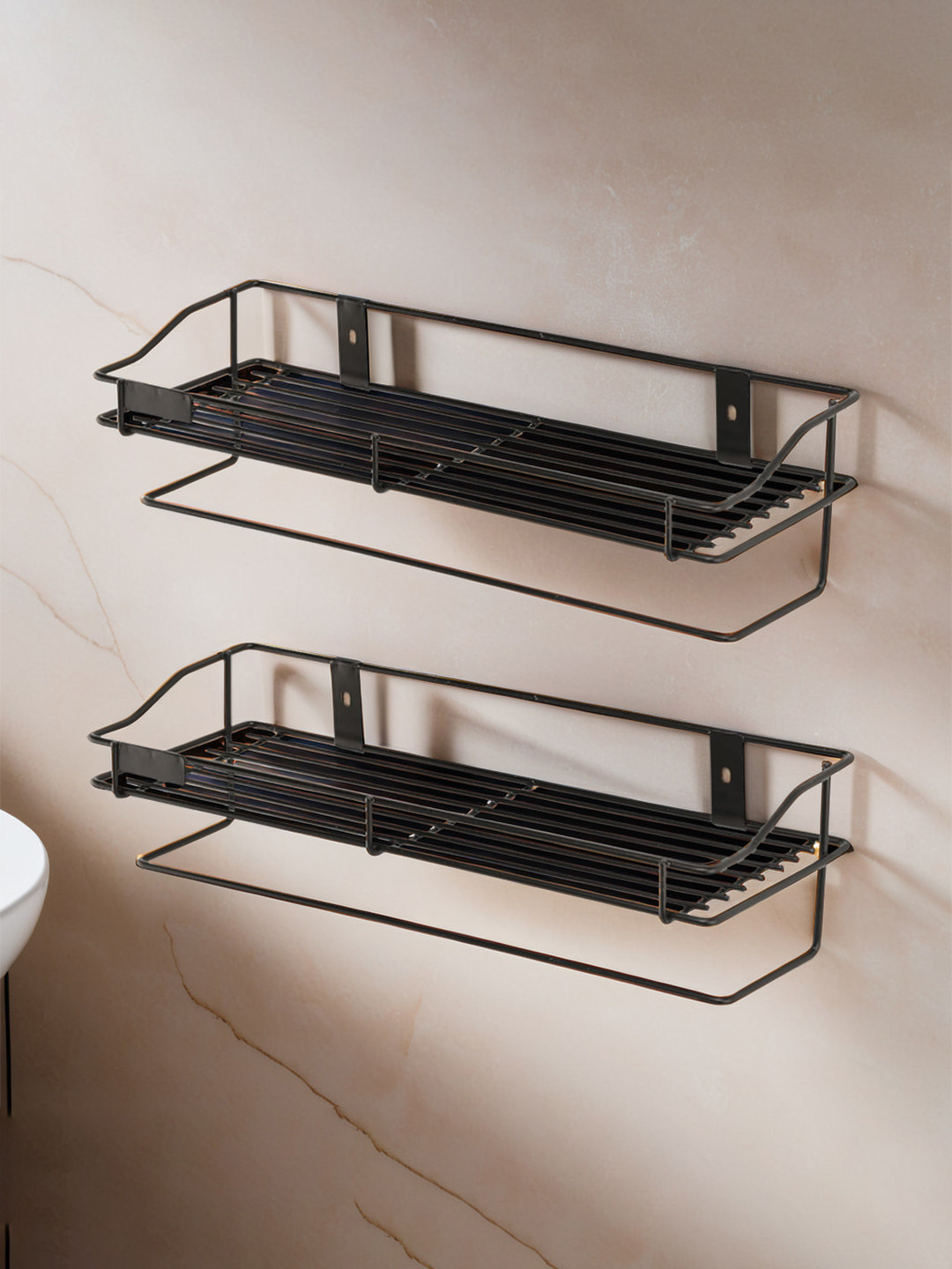 Kuber Industries Black 2 Piece Metal Shelf Storage Rack for Wall
