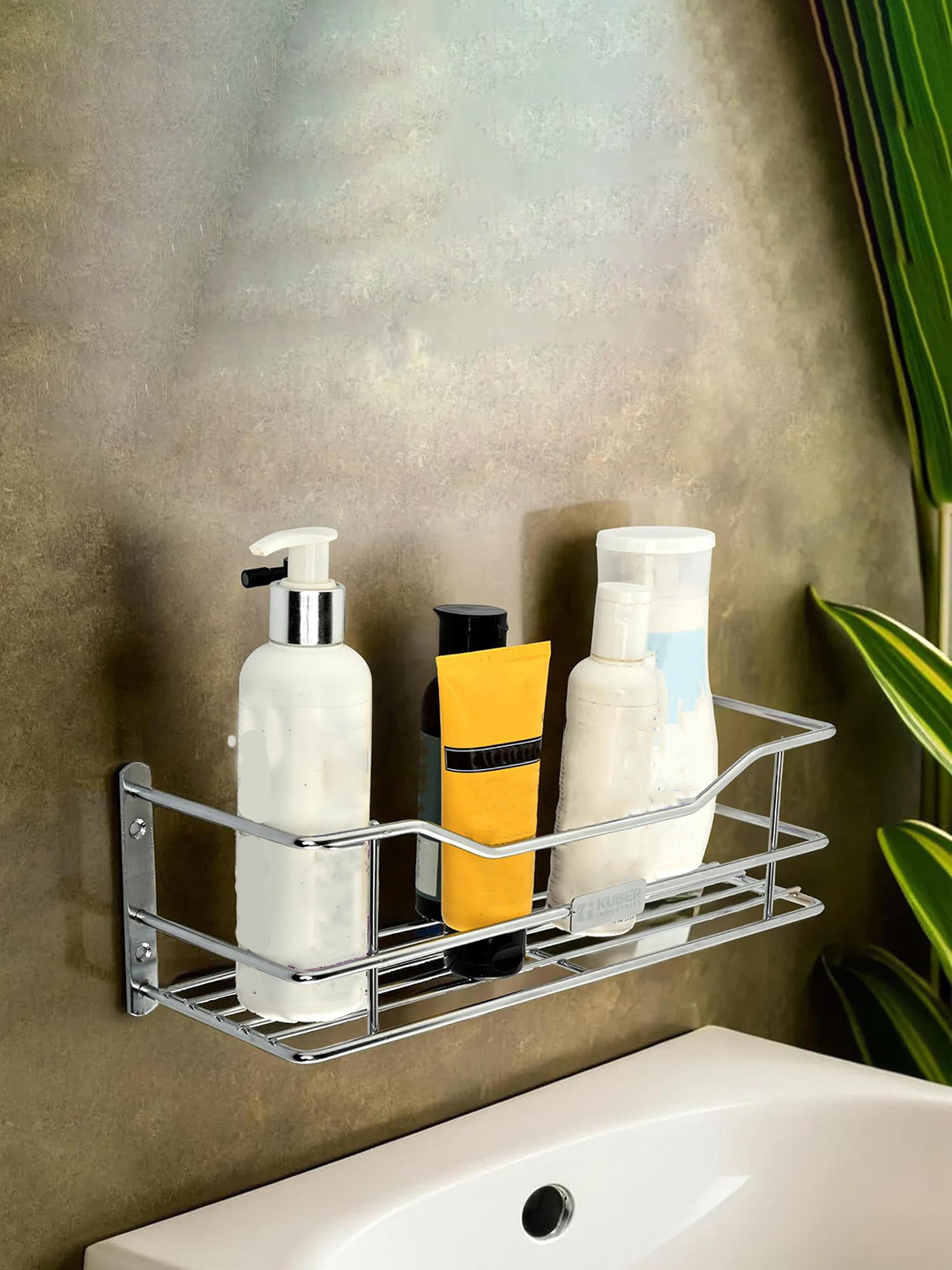 Kuber Industries Silver-Toned Contemporary Stainless Steel Shelf for Wall