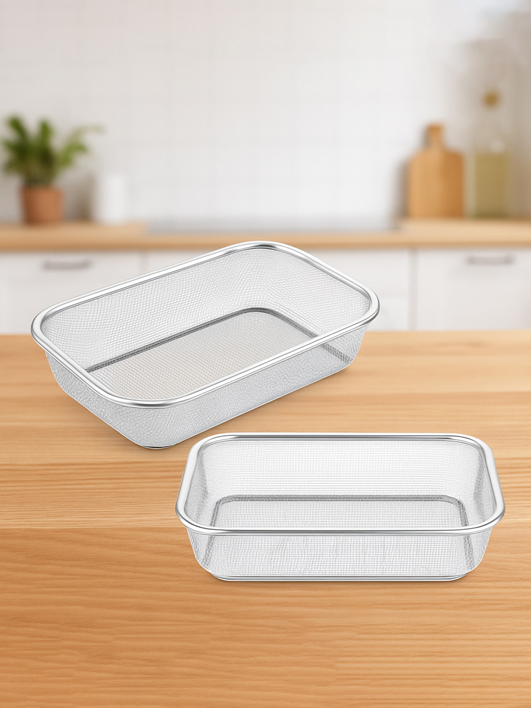 Kuber Industries Silver Toned 2 Pieces Stainless Steel Fruit Basket & Storage Organizer