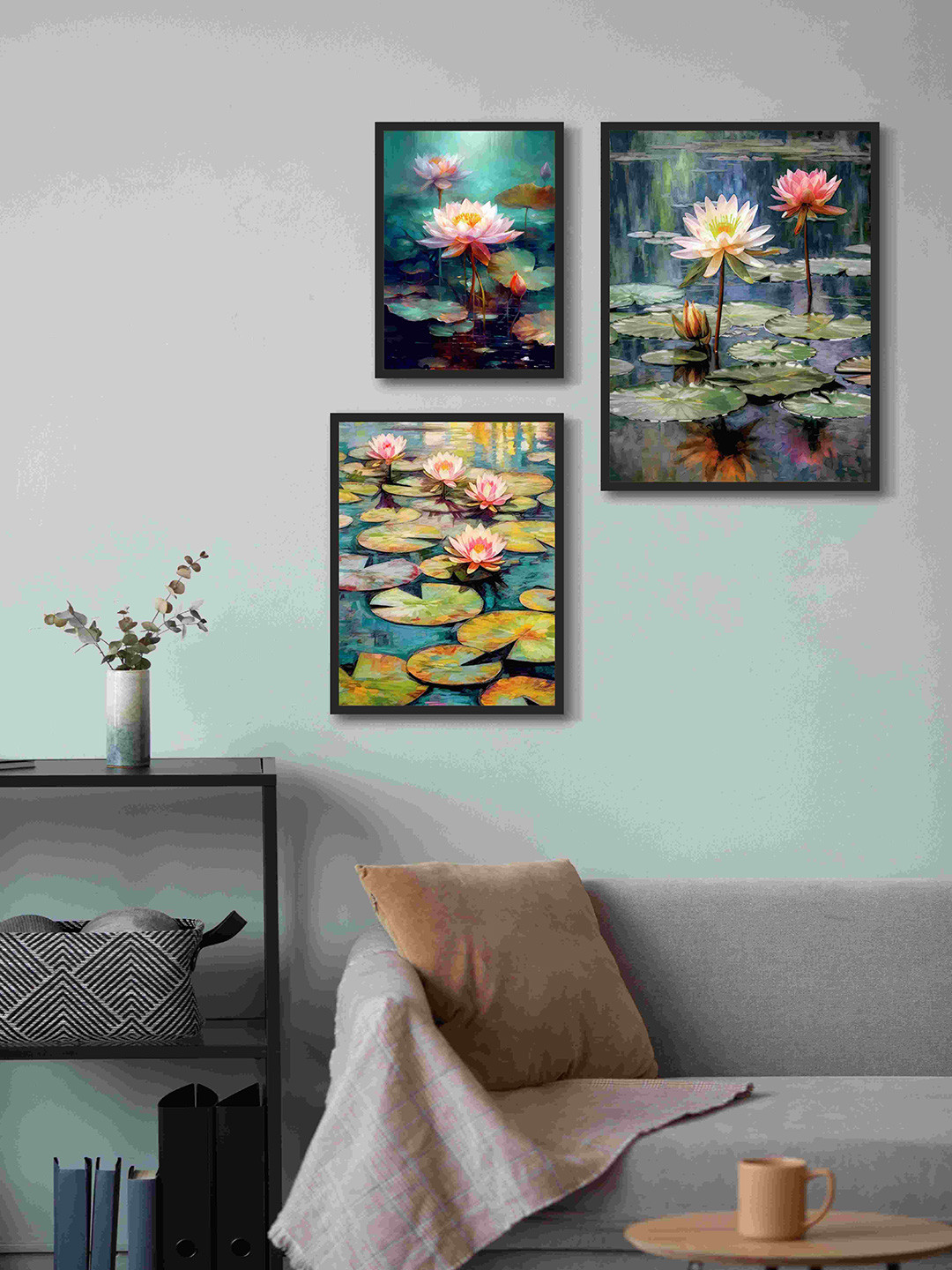 999Store Green 3 Pieces Floral and Botanical Fiber Framed Canvas Painting Wall Art