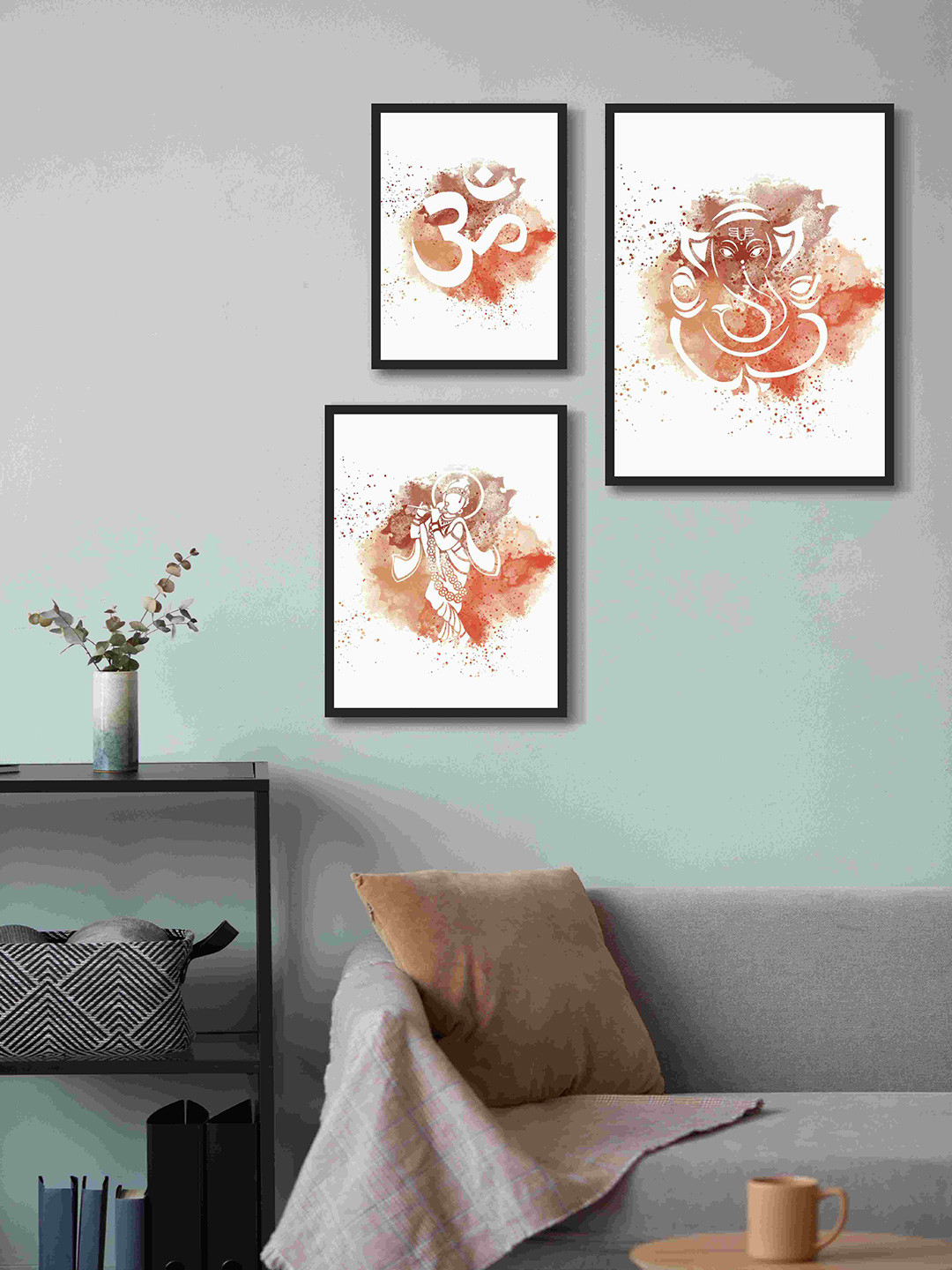 999Store Orange & White 3 Pieces Religious Fiber Framed Canvas Painting Wall Art