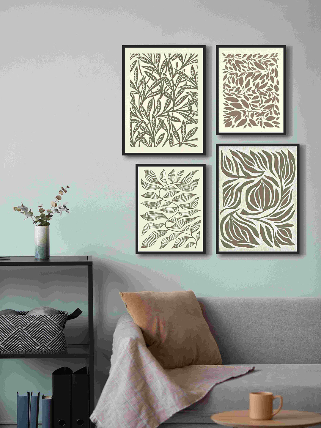 999Store Cream-Coloured 4Pieces Floral and Botanical Fiber Framed Canvas Painting Wall Art