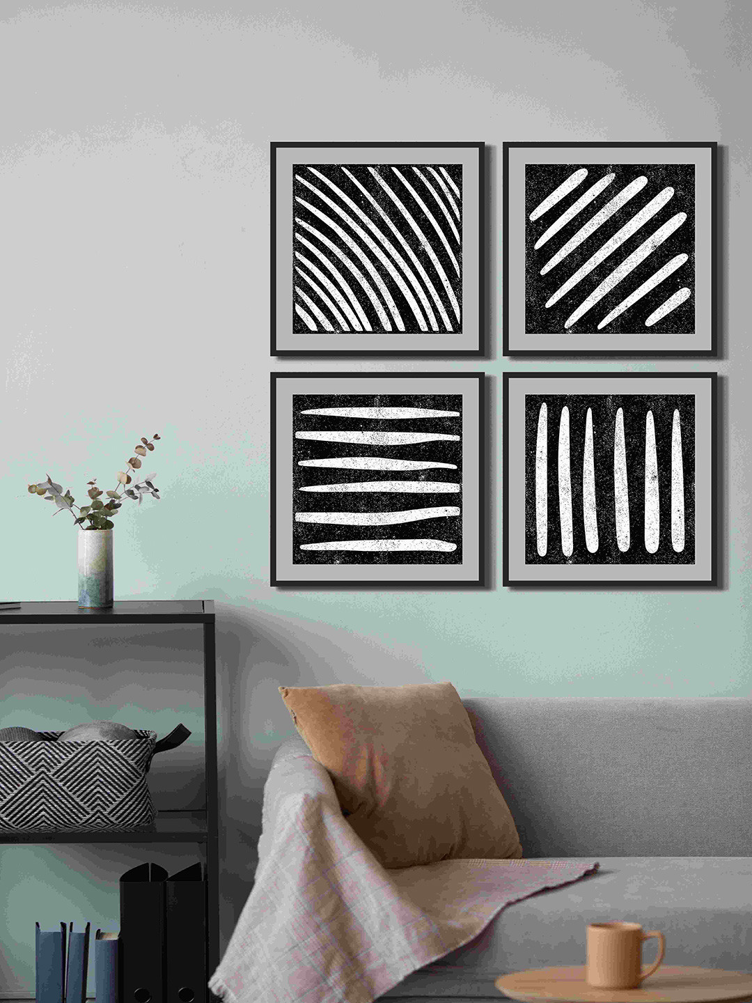 999Store Grunge Stripe Line Canvas 4 Piece Wall Square Paintings Wall Art 35 x 35In