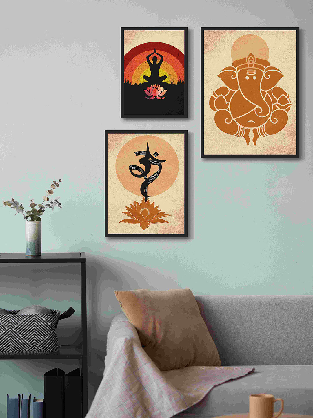 999Store Brown & Black 3 Pieces Religious Fiber Framed Canvas Painting Wall Art