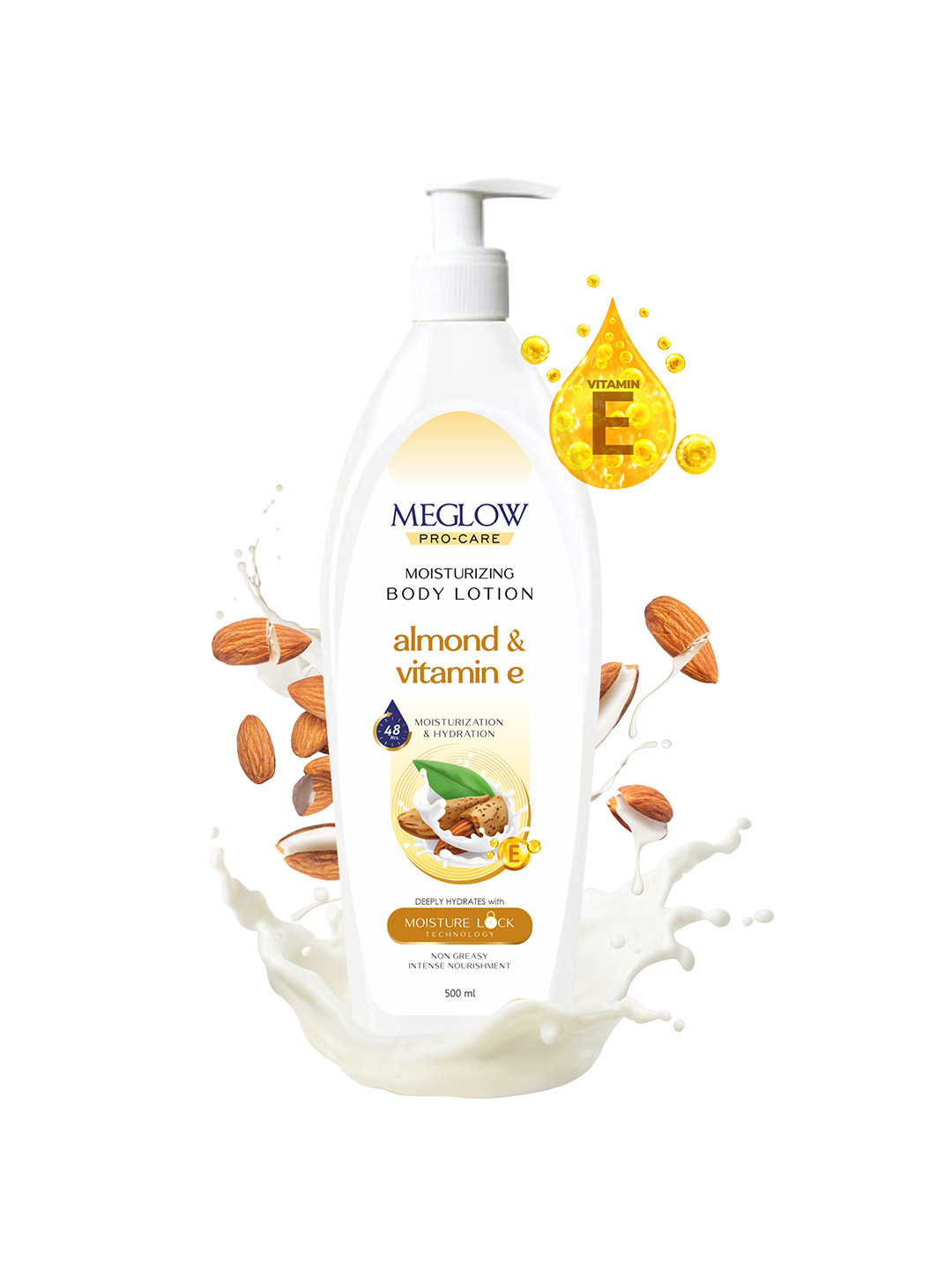 MEGLOW Almond & Vitamin E Moisturizing Body Lotion with Moisture Lock Technology - 500 ml