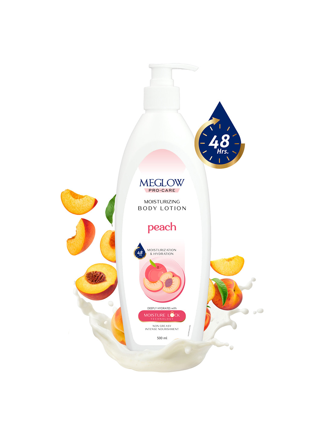 MEGLOW Pro-Care Peach Moisturizing Body Lotion with Moisture Lock Technology - 500 ml