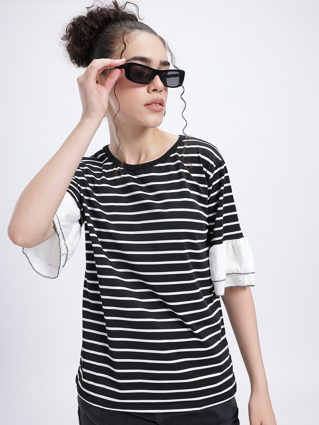 DressBerry Horizontal Striped Flared Sleeve Top