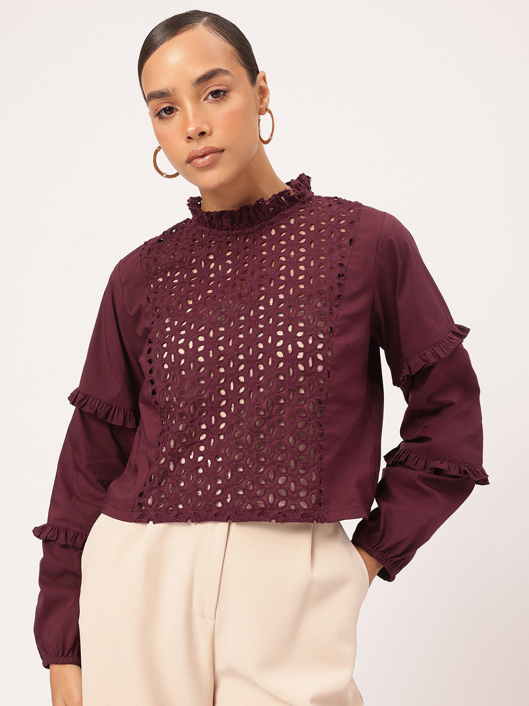 DressBerry Frills Schiffli Embroidered Top