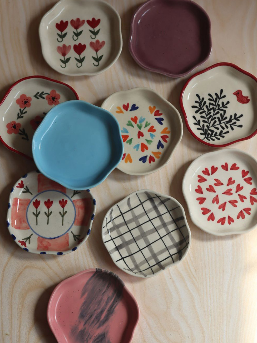 WEAVING HOMES Off White & Blue 10 Pieces Printed Ceramic Glossy Dessert Plates