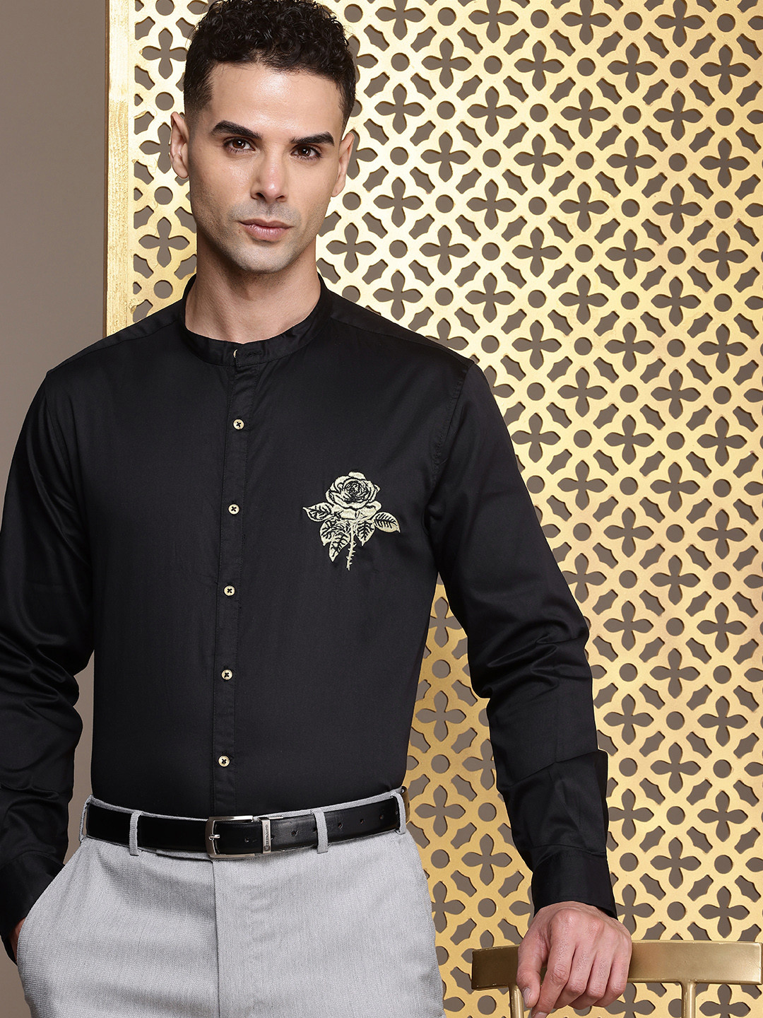 House of Pataudi Embroidered Detailed Pure Cotton Party Rozana Shirt