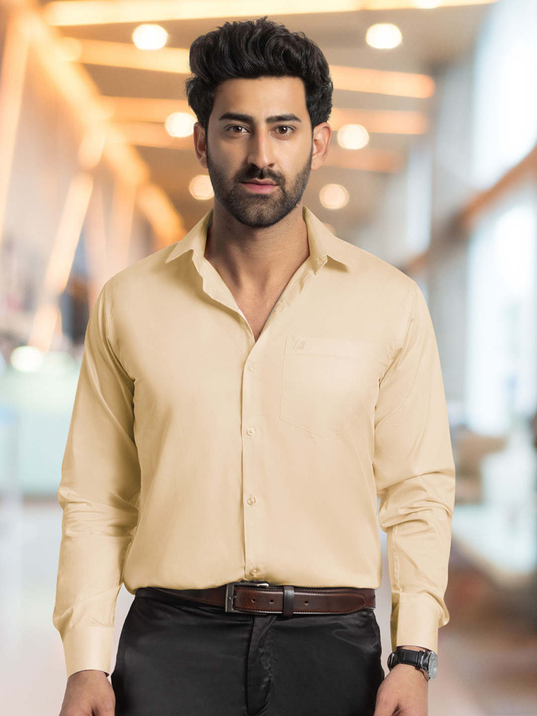 FILO HEVIS Men Solid Regular Fit Cotton Satin Shirt