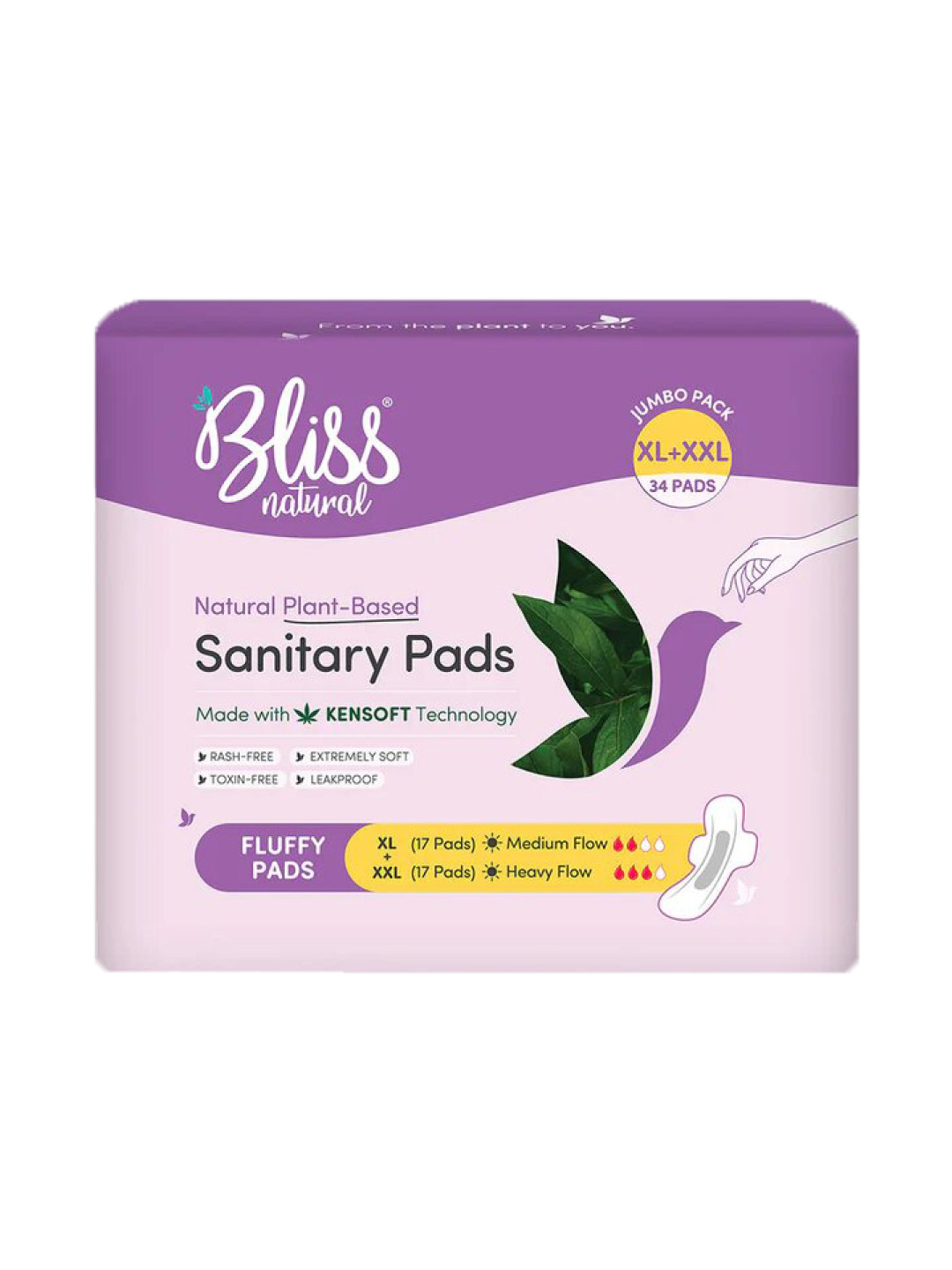 BLISSNATURAL Plant Based Sanitary Pads for Medium & Heavy Flow - 17 XL & 17 XXL Pads