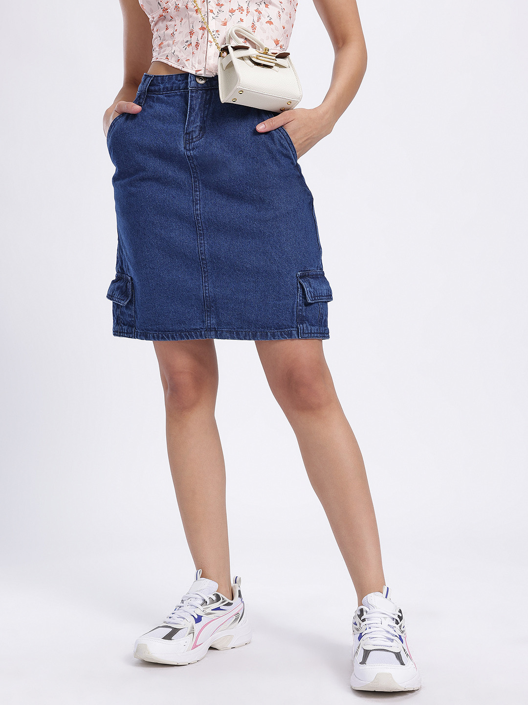 DressBerry Women Cargo Style Mini Denim Skirt