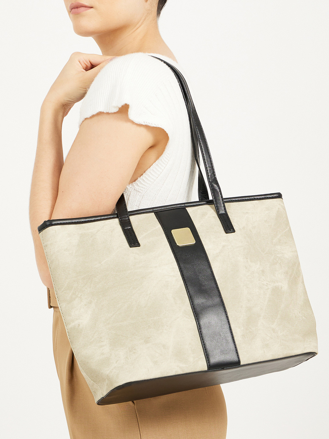 Styli Structured Textured With Patchwork Shoulder Bag