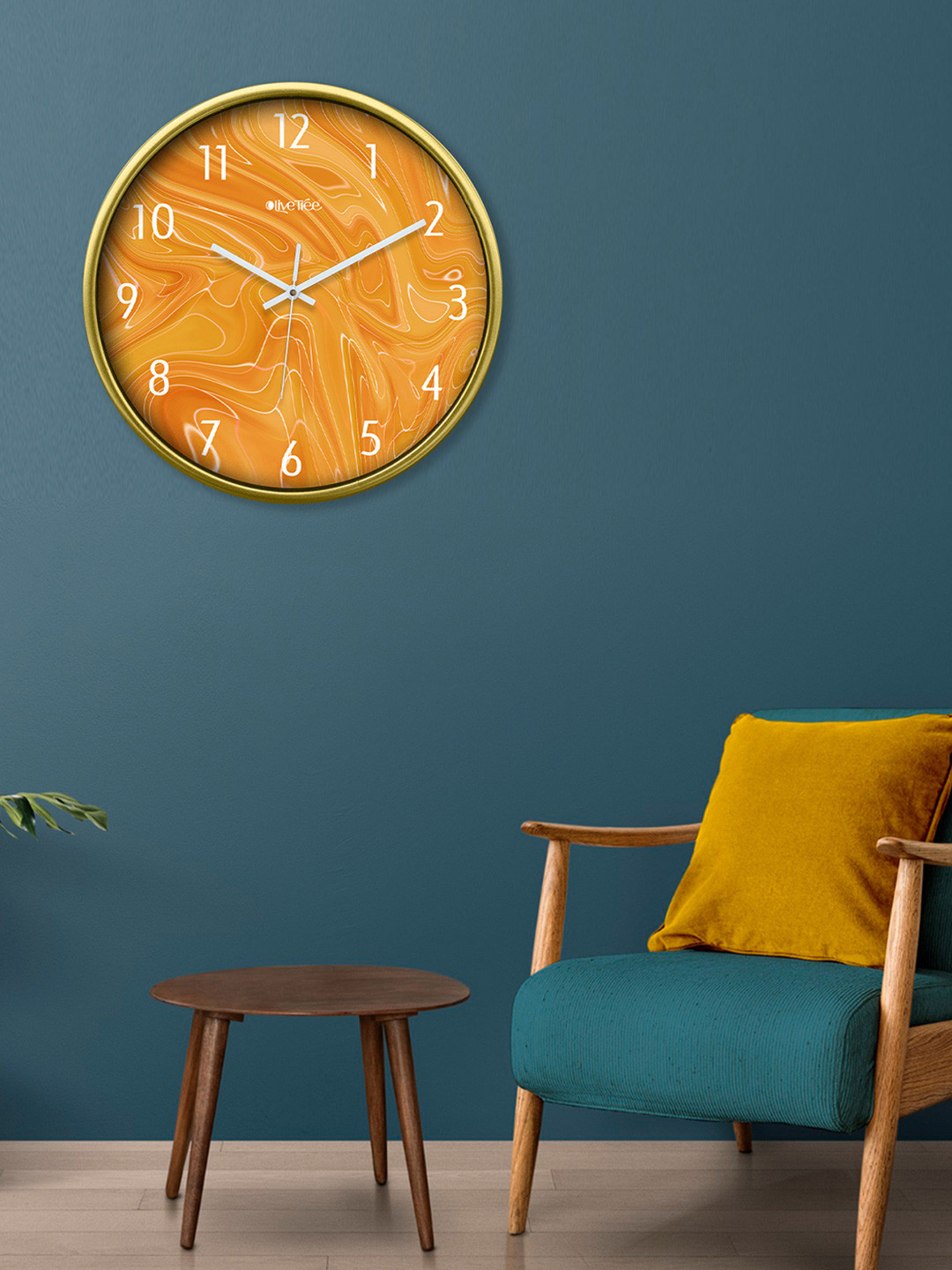 OLIVE TREE Gold Plastic Large Display Round Battery Analogue Wall Clock-30.5cm