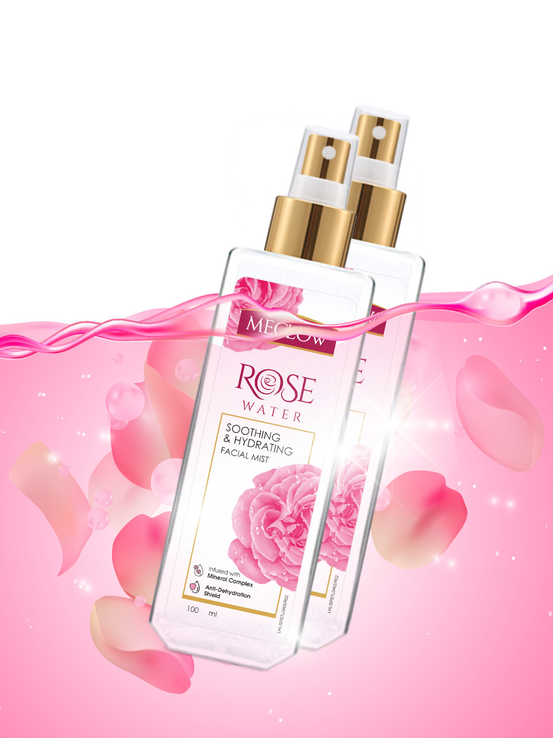 MEGLOW Set Of 2 100% Pure Gulab Jal Rose Water for Pore Reduction & Hydrating 100ml Each